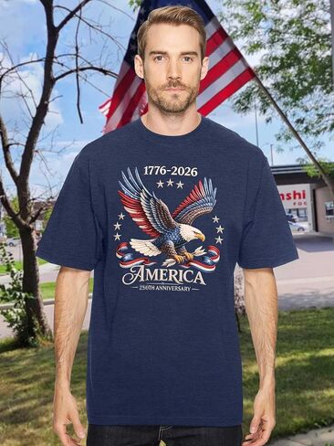 250 Anniversary USA Shirt Men Eagle Graphic 1776-2026 T-Shirt 4th of July Tees American Flag Patriotic Short Sleeve Top in Kuwait