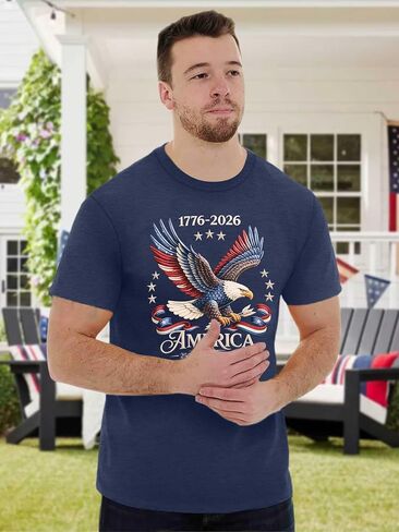 250 Anniversary USA Shirt Men Eagle Graphic 1776-2026 T-Shirt 4th of July Tees American Flag Patriotic Short Sleeve Top in Kuwait