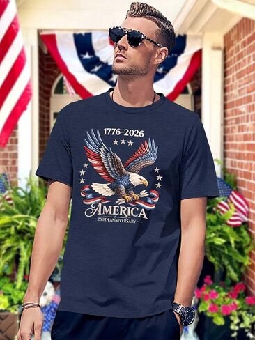 250 Anniversary USA Shirt Men Eagle Graphic 1776-2026 T-Shirt 4th of July Tees American Flag Patriotic Short Sleeve Top in Kuwait