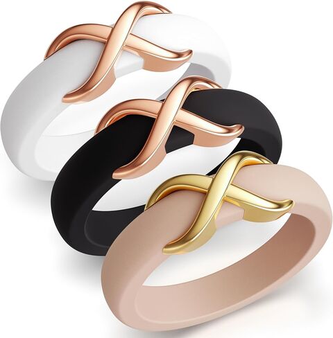 ThunderFit Silicone Rings Wedding Bands for Women with Infinity Accent, 6.7mm Wide, 3.4mm Thick, Women's Rubber Engagement Bands, Variety Multipack 1-3 in Kuwait