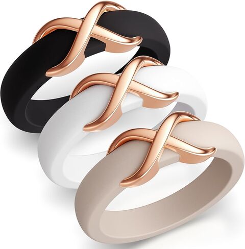 ThunderFit Silicone Rings Wedding Bands for Women with Infinity Accent, 6.7mm Wide, 3.4mm Thick, Women's Rubber Engagement Bands, Variety Multipack 1-3 in Kuwait
