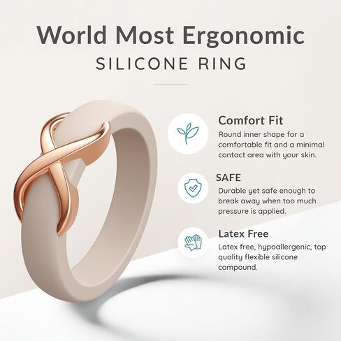 ThunderFit Silicone Rings Wedding Bands for Women with Infinity Accent, 6.7mm Wide, 3.4mm Thick, Women's Rubber Engagement Bands, Variety Multipack 1-3 in Kuwait