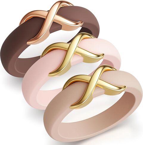 ThunderFit Silicone Rings Wedding Bands for Women with Infinity Accent, 6.7mm Wide, 3.4mm Thick, Women's Rubber Engagement Bands, Variety Multipack 1-3 in Kuwait