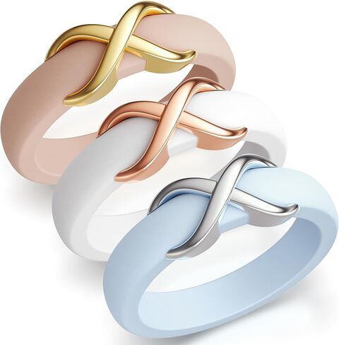 ThunderFit Silicone Rings Wedding Bands for Women with Infinity Accent, 6.7mm Wide, 3.4mm Thick, Women's Rubber Engagement Bands, Variety Multipack 1-3 in Kuwait