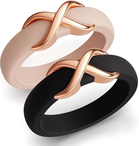 ThunderFit Silicone Rings Wedding Bands for Women with Infinity Accent, 6.7mm Wide, 3.4mm Thick, Women's Rubber Engagement Bands, Variety Multipack 1-3 in Kuwait