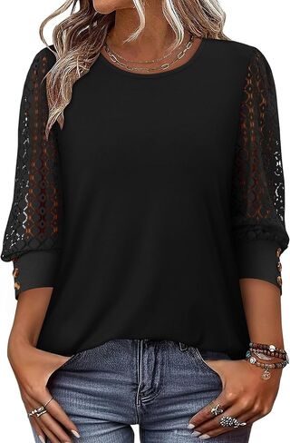 CRAZY GRID Womens Tops 3/4 Length Sleeve Dressy Casual Blouses for Women 2026 Trendy Crew Neck T Shirts Summer Clothes in Kuwait
