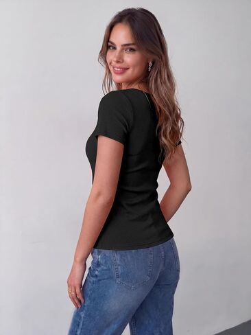 Zeagoo Womens Tops Short Sleeve Scoop Neck Shirts Ribbed Knit Fitted Basic Tees Casual Summer Work Clothes in Kuwait