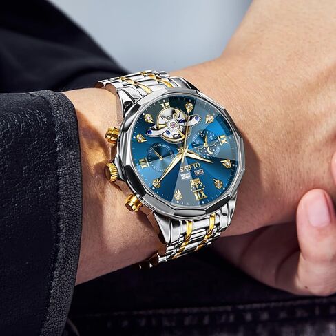 OLEVS Skeleton Men Watches Automatic Business Luxury Diamond Self Winding Watch for Men Stainless Steel Calendar Wrist Watch in Saudi Arabia
