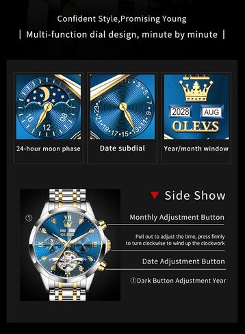OLEVS Skeleton Men Watches Automatic Business Luxury Diamond Self Winding Watch for Men Stainless Steel Calendar Wrist Watch in Saudi Arabia