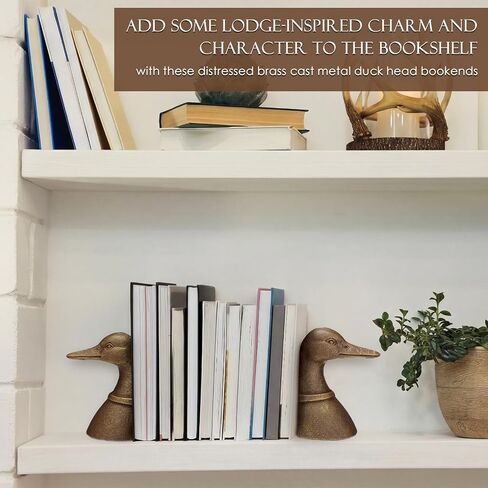 Vintage Brass Color Decorative Distressed Cast Metal Duck Head Bookends, Metal Duck Book Ends for Shelves, 5.91 x 4.33 x 3.35 Inches, Rustic Vintage Home Office Organizer Set of 2 in Saudi Arabia