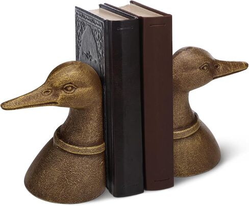 Vintage Brass Color Decorative Distressed Cast Metal Duck Head Bookends, Metal Duck Book Ends for Shelves, 5.91 x 4.33 x 3.35 Inches, Rustic Vintage Home Office Organizer Set of 2 in Saudi Arabia