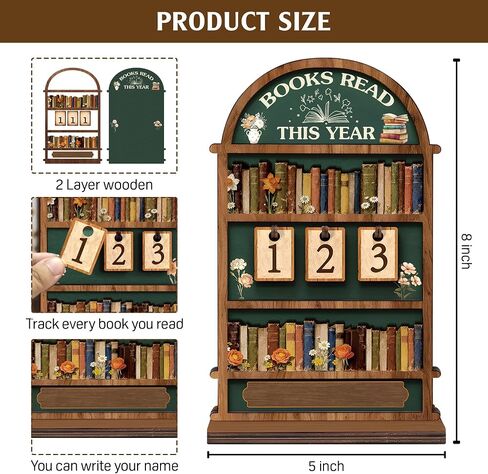 Books Read This Year Tracker Sign – Wooden Reading Counter Shelf Decor, Thoughtful for Book Lovers, Readers, Book Club Members & Bookworms, Includes 3 Cute Bookmarks (Books Read This Year 2) in Saudi Arabia