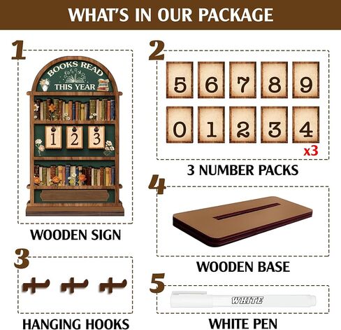 Books Read This Year Tracker Sign – Wooden Reading Counter Shelf Decor, Thoughtful for Book Lovers, Readers, Book Club Members & Bookworms, Includes 3 Cute Bookmarks (Books Read This Year 2) in Saudi Arabia