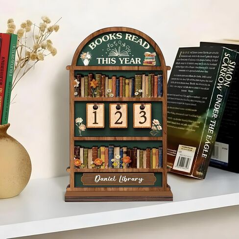 Books Read This Year Tracker Sign – Wooden Reading Counter Shelf Decor, Thoughtful for Book Lovers, Readers, Book Club Members & Bookworms, Includes 3 Cute Bookmarks (Books Read This Year 2) in Saudi Arabia