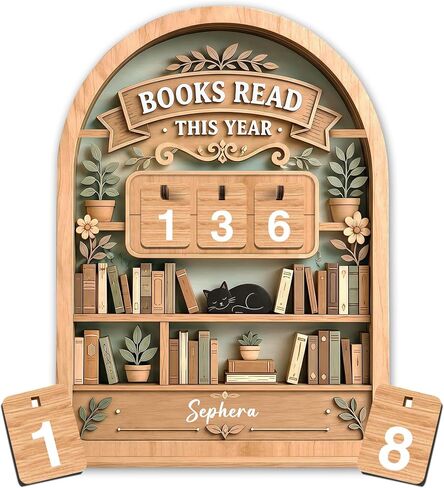 Books Read This Year Tracker Sign – Wooden Reading Counter Shelf Decor, Thoughtful for Book Lovers, Readers, Book Club Members & Bookworms, Includes 3 Cute Bookmarks (Books Read This Year 2) in Saudi Arabia