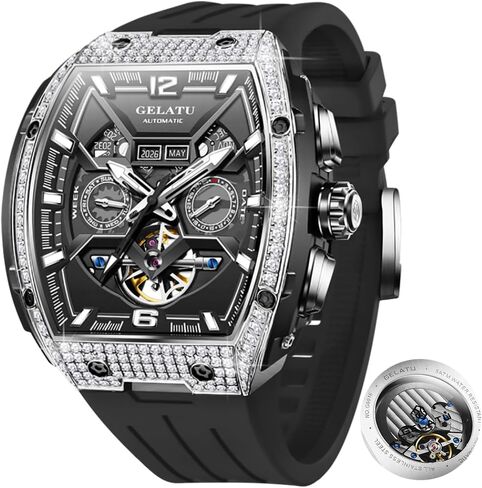 OLEVS Skeleton Men Watches Automatic Business Luxury Diamond Self Winding Watch for Men Stainless Steel Calendar Wrist Watch in Saudi Arabia