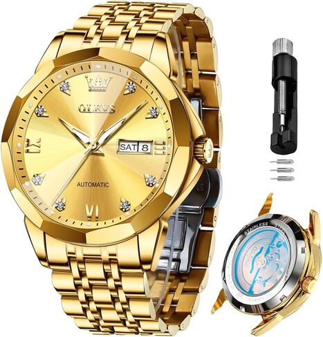 OLEVS Skeleton Men Watches Automatic Business Luxury Diamond Self Winding Watch for Men Stainless Steel Calendar Wrist Watch in Saudi Arabia