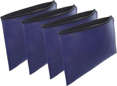 TEHAUX 4pcs Pu Leather Money Bags with Zipper, Spacious Cash Pouch Organizer for Business and Daily Use, Sturdy Blue Document Carrier Wallet for Coins, Invoices, and Cosmetics in Kuwait