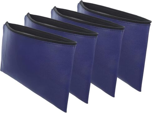 PartyKindom 4pcs Pu Leather Money Pouches with Zippered Closure for Organizing Cash and Coins, Spacious Capacity Utility Bags for Travel and Business, Blue, 11x6 Inches in Kuwait
