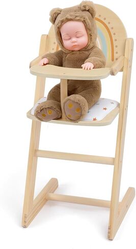Freniland Wooden Baby Doll High Chair Pretend Play High Chair with Cushion and Feeding,Fits Up to 16 inch Dolls,Baby Doll Furniture Toy for Kids Ages 3+ in Saudi Arabia