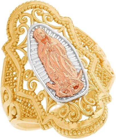 Multi-Tone Gold 10k Stunning Virgin Mary Guadalupe Religious Women's Filigree Ring in Saudi Arabia