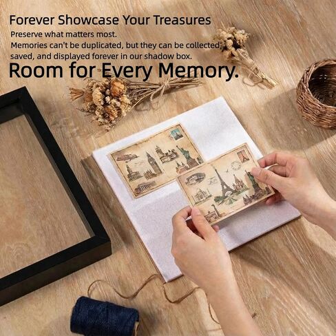 10x10 Shadow Box Frame Black, Deep Display Case for Memorabilia Coins & Photos with Crystal Clear Acrylic Front Wall Mount or Tabletop Includes Hanging Hardware & Double Sided Tape (2 Pack Black) in Kuwait