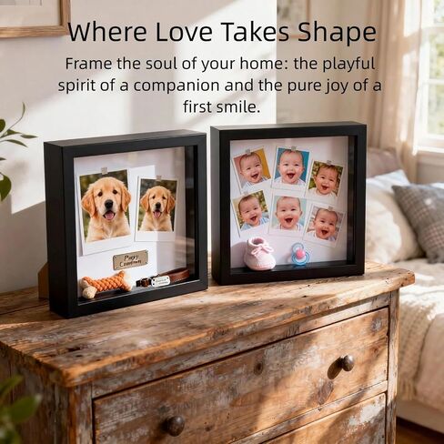 10x10 Shadow Box Frame Black, Deep Display Case for Memorabilia Coins & Photos with Crystal Clear Acrylic Front Wall Mount or Tabletop Includes Hanging Hardware & Double Sided Tape (2 Pack Black) in Kuwait