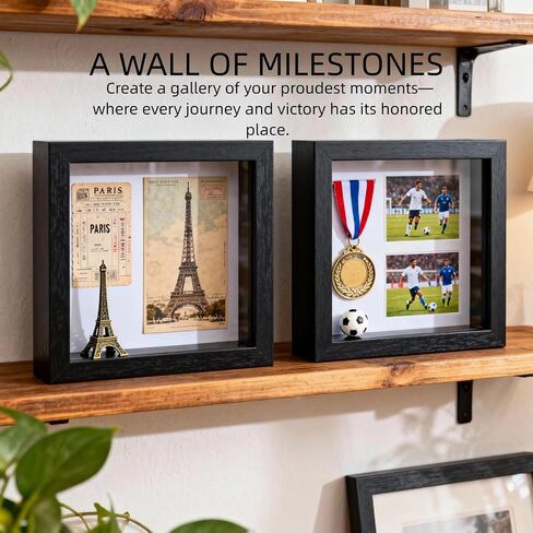 10x10 Shadow Box Frame Black, Deep Display Case for Memorabilia Coins & Photos with Crystal Clear Acrylic Front Wall Mount or Tabletop Includes Hanging Hardware & Double Sided Tape (2 Pack Black) in Kuwait