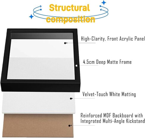 10x10 Shadow Box Frame Black, Deep Display Case for Memorabilia Coins & Photos with Crystal Clear Acrylic Front Wall Mount or Tabletop Includes Hanging Hardware & Double Sided Tape (2 Pack Black) in Kuwait