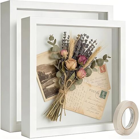 10x10 Shadow Box Frame Black, Deep Display Case for Memorabilia Coins & Photos with Crystal Clear Acrylic Front Wall Mount or Tabletop Includes Hanging Hardware & Double Sided Tape (2 Pack Black) in Kuwait