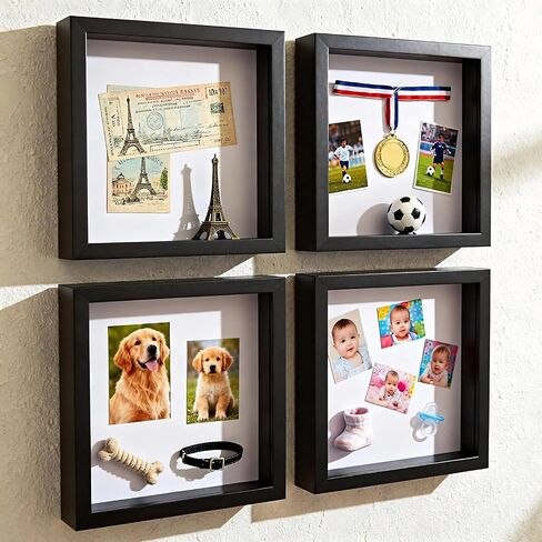 10x10 Shadow Box Frame Black, Deep Display Case for Memorabilia Coins & Photos with Crystal Clear Acrylic Front Wall Mount or Tabletop Includes Hanging Hardware & Double Sided Tape (2 Pack Black) in Kuwait