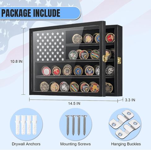 Challenge Coin Display Case with American Flag - 2 Groove Shelves | Military Coin Shadow Box - Ideal for Medals, Poker Chips, and Collectibles in Saudi Arabia