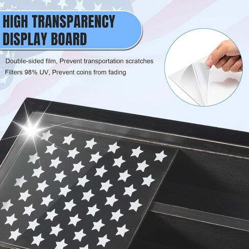 Challenge Coin Display Case with American Flag - 2 Groove Shelves | Military Coin Shadow Box - Ideal for Medals, Poker Chips, and Collectibles in Saudi Arabia