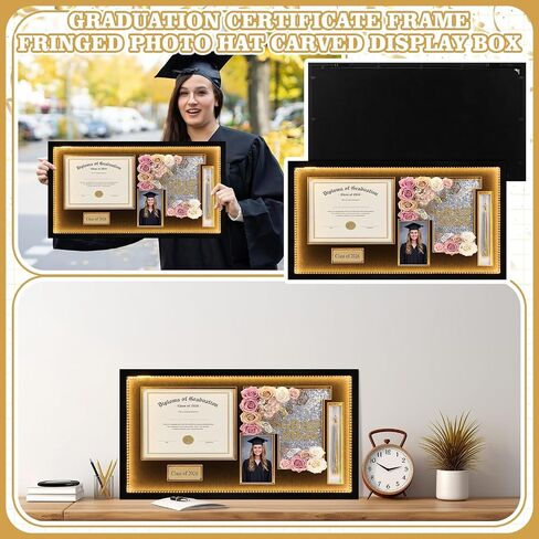 Leinuosen 15 x 27 Graduation Diploma Frame with LED Light for 11 x 8.5 Certificate Graduation Shadow Box Document Frame for Grad Cap & Tassel Photo Engraving Display Case for Class of 2026 Graduates in Kuwait