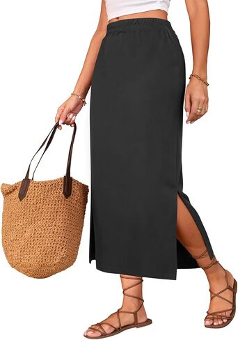 Poetsky Maxi Skirt for Women Summer Side Slit Pencil Skirts Elastic High Waisted Long Skirt in Saudi Arabia