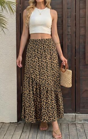 GRECERELLE Women's Maxi Skirt Summer Flowy High Waist Pleated Tiered A-Line Boho Casual Long Skirts with Pockets in Kuwait