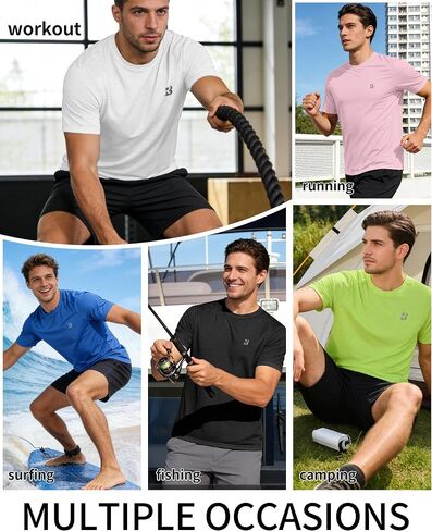 Roadbox Men's UPF 50+ Swim Shirts Short Sleeve, Sun Protection Quick Dry Rash Guard, Water T-Shirt for Surfing Fishing Beach in Kuwait
