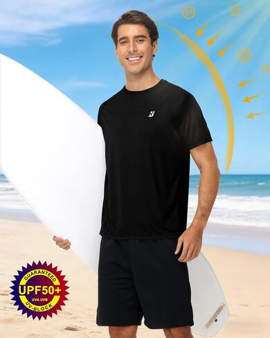 Roadbox Men's UPF 50+ Swim Shirts Short Sleeve, Sun Protection Quick Dry Rash Guard, Water T-Shirt for Surfing Fishing Beach in Kuwait