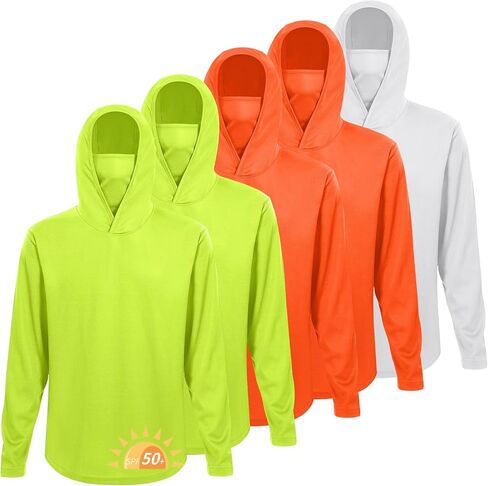 LeeHanTon 5 Pack Mens Sun Hoodie with Face Mask UPF 50+ Long Sleeve Work Shirt Quick Dry Lightweight for Hiking Fishing in Kuwait