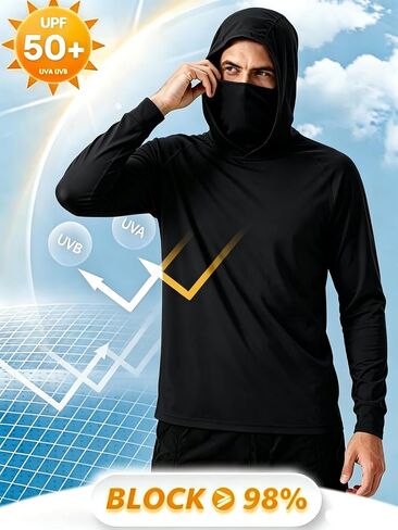 LeeHanTon 5 Pack Mens Sun Hoodie with Face Mask UPF 50+ Long Sleeve Work Shirt Quick Dry Lightweight for Hiking Fishing in Kuwait