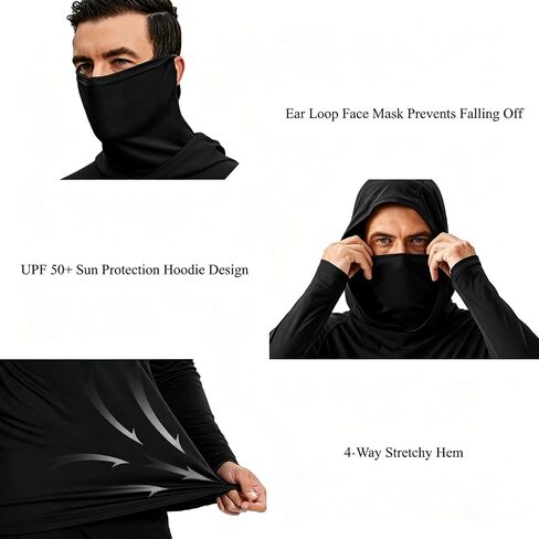 LeeHanTon 5 Pack Mens Sun Hoodie with Face Mask UPF 50+ Long Sleeve Work Shirt Quick Dry Lightweight for Hiking Fishing in Kuwait