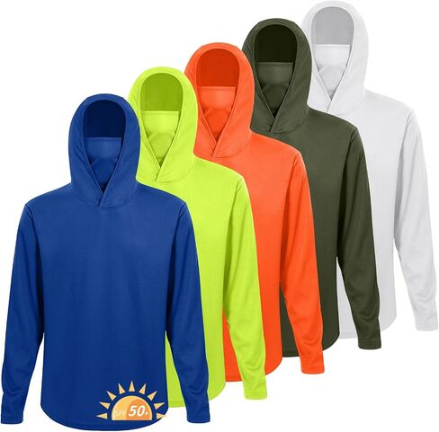 LeeHanTon 5 Pack Mens Sun Hoodie with Face Mask UPF 50+ Long Sleeve Work Shirt Quick Dry Lightweight for Hiking Fishing in Kuwait