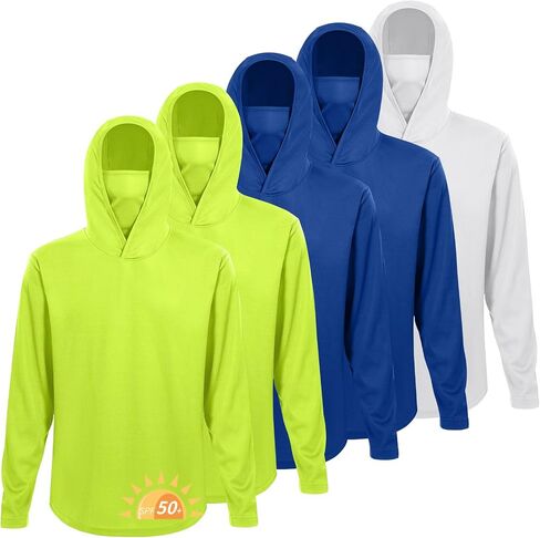 LeeHanTon 5 Pack Mens Sun Hoodie with Face Mask UPF 50+ Long Sleeve Work Shirt Quick Dry Lightweight for Hiking Fishing in Kuwait