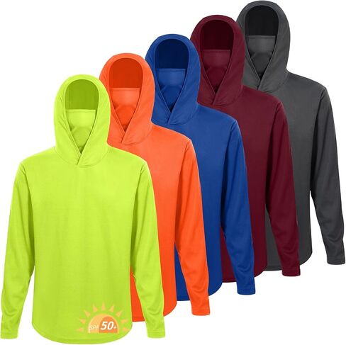 LeeHanTon 5 Pack Mens Sun Hoodie with Face Mask UPF 50+ Long Sleeve Work Shirt Quick Dry Lightweight for Hiking Fishing in Kuwait