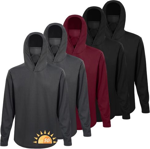 LeeHanTon 5 Pack Mens Sun Hoodie with Face Mask UPF 50+ Long Sleeve Work Shirt Quick Dry Lightweight for Hiking Fishing in Kuwait