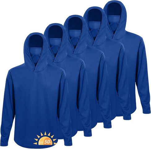 LeeHanTon 5 Pack Mens Sun Hoodie with Face Mask UPF 50+ Long Sleeve Work Shirt Quick Dry Lightweight for Hiking Fishing in Kuwait