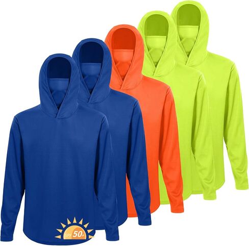 LeeHanTon 5 Pack Mens Sun Hoodie with Face Mask UPF 50+ Long Sleeve Work Shirt Quick Dry Lightweight for Hiking Fishing in Kuwait