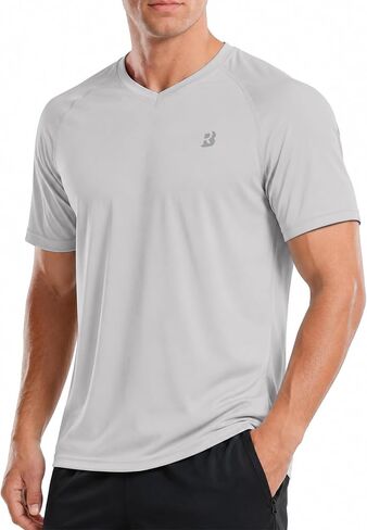 Roadbox Mens UPF 50+ Swim Shirts, Sun Protection V Neck Short Sleeve Rash Guard, Athletic T-Shirt for Hiking Surfing Beach in Kuwait