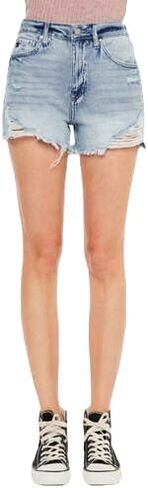 Kan Can Women's Distressed High Waist Denim Shorts with Pockets in Kuwait