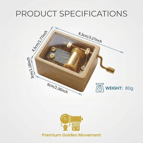 Hand Crank Wooden Music Box - Beech Wood with Clear PVC Window, Premium Golden Movement, Mini Size 6x4.5x3cm, 80g - Ideal Gift for Loved Ones (Contemporary, You are My Sunshine) in Kuwait